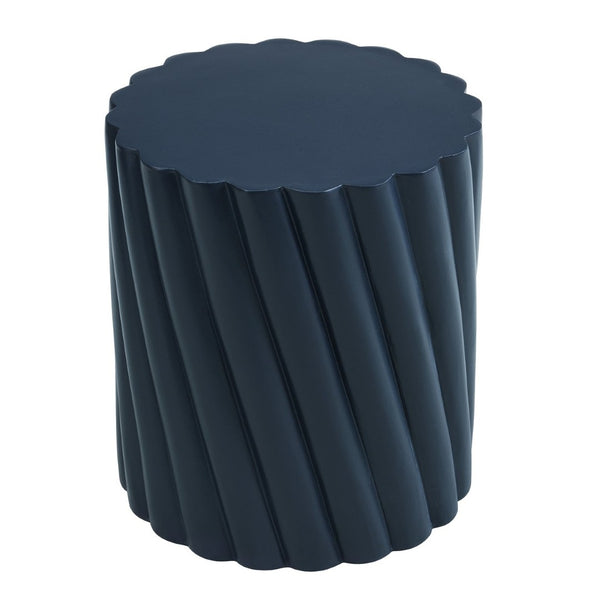 English Elm Modern Fluted Mgo Outdoor Accent Stool Weather Resistant Patio Navy Sculptural Table N770P396700N