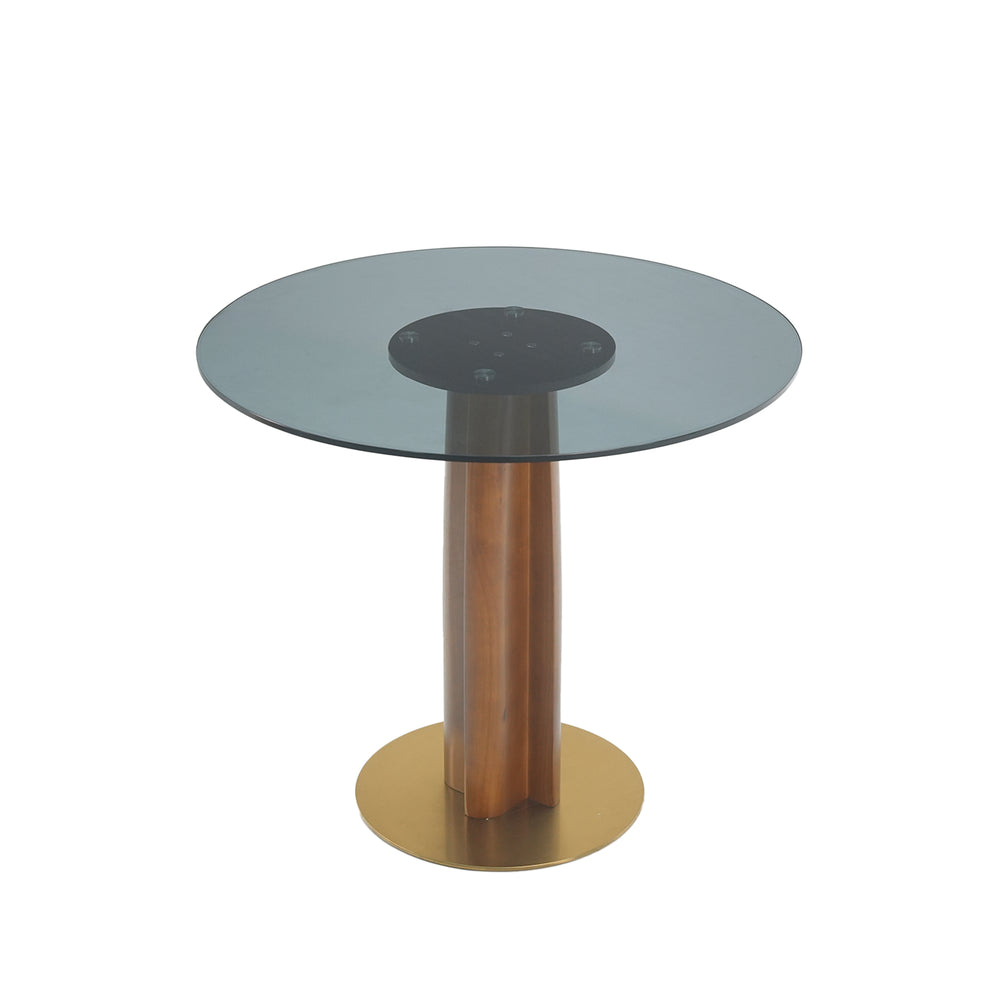 English Elm Modern Round Dining Table - 33.5" Tempered Glass Top With Elegant Wooden Legs & Gold Base, 2-Person W1535S00604