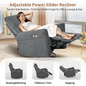 English Elm 270° 270° Power Swivel Recliner Chair with USB Ports, 30° Rocking, 95–150° Recline for Small Spaces Dark Gray W1028S00050