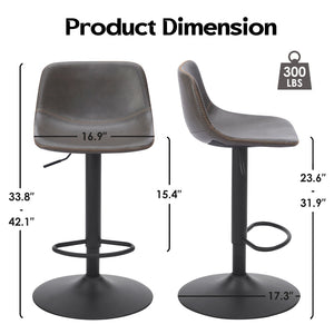 English Elm Adjustable Swivel Barstools Set of 2 Pu Leather Industrial Mid-century Kitchen Island Seating Gray T3623P430795