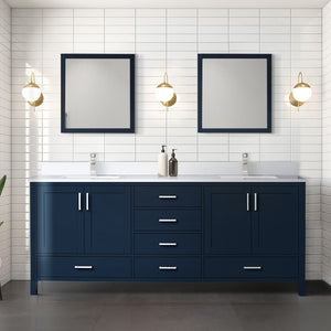 English Elm Navy Double Bath Vanity 80" W x 22" D with White Quartz Top, 2 Cabinets, 6 Drawers, Chrome Faucet B2731P259140