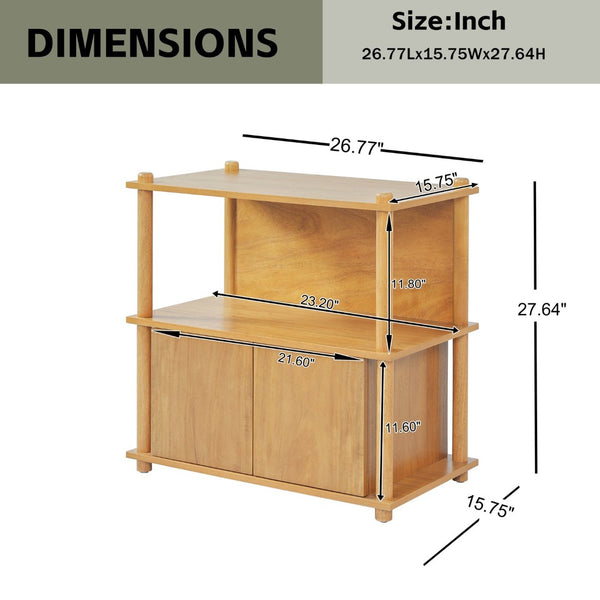 English Elm Wood Grain Nightstand with Open Shelves and Cabinet for Modern Bedroom Storage N758P404669N