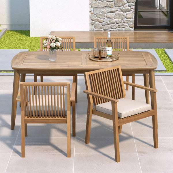 English Elm Christopher Knight Home® - 5-Piece Acacia Wood Outdoor Dining Set with Removable Cushions, 70.75" Table & 4 Heavy-Duty Chairs N779P236677N_N779P234497B-2
