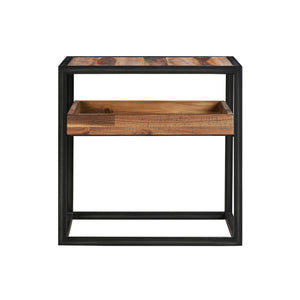 English Elm Ulera Acacia Square End Table with Shelf and Black Metal Frame — Two-Tier, Weatherproof Hardwood B2736P354397