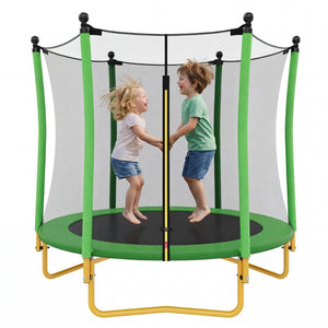 English Elm [without Basketball Hoop] 5.5 Ft Kids Trampoline with Safety Net and Foam Padded Poles Green N739P443065F