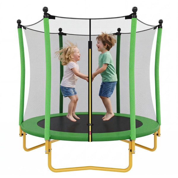 English Elm [without Basketball Hoop] 5.5 Ft Kids Trampoline with Safety Net and Foam Padded Poles Green N739P443065F