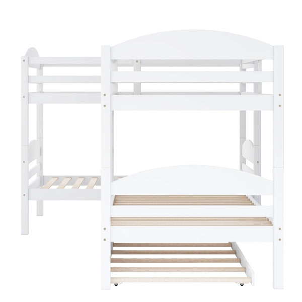 English Elm Twin L-shaped Mission Bunk with Trundle Sleeps Five Solid Pine Kids Room Bed LT000024AAK-1