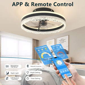 English Elm 16" Modern LED Ceiling Fan with Hidden Blades, Remote & App Control, Dimmable Crystal Flush Light W2312P368704