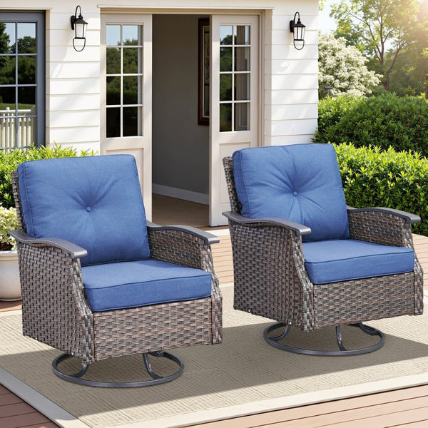 English Elm Outdoor Wicker Swivel Glider Chair Set Pe Woven Steel Frame Patio Seating Pair T3773P419699