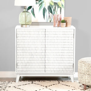 English Elm Carillon Honeycomb Relief White Accent Cabinet with Sculptural Doors for Entryway Storage B062P441318