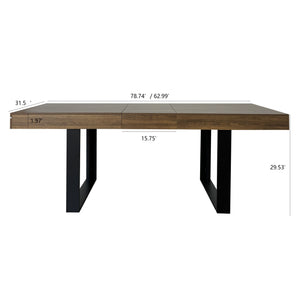 English Elm Rectangle Extendable Dining Table for 6-10 Guests, Aged Wood Look with Thick 12cm Top & Sturdy Feet Black Brown W1347S00011