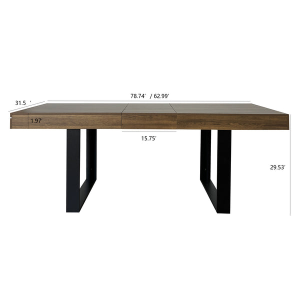 English Elm Rectangle Extendable Dining Table for 6-10 Guests, Aged Wood Look with Thick 12cm Top & Sturdy Feet Black Brown W1347S00011