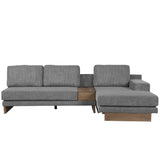 English Elm 114" L-Shaped Sofa Sectional Sofa With Two Usb Ports and Two Power Sockets, A Storage Drawer and A Reversible Chaise Lounge For Living Room, Grey