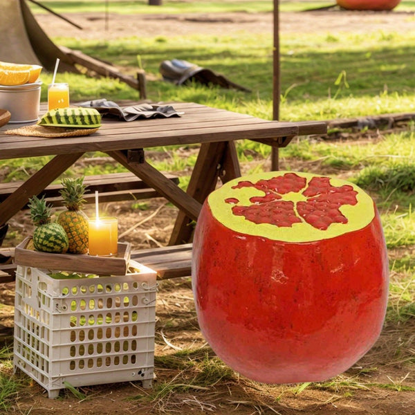 English Elm Pomegranate Resin Sculpted Stool Outdoor Side Table Plant Stand Accent Decor W5709P496325