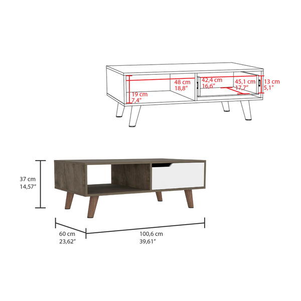 English Elm Oslo Multicolor Coffee Table 2.0 with Drawer & Open Shelf, Engineered Wood, Stylish Four Legs B070P188811