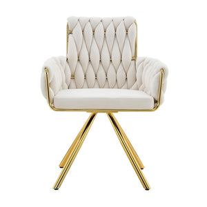 English Elm Set of 2 Velvet Upholstered Dining Chairs Braided Rope Back Glam Metal Legs Beige,Gold W3875P383929