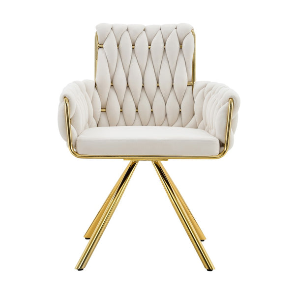 English Elm Set of 2 Velvet Upholstered Dining Chairs Braided Rope Back Glam Metal Legs Beige,Gold W3875P383929