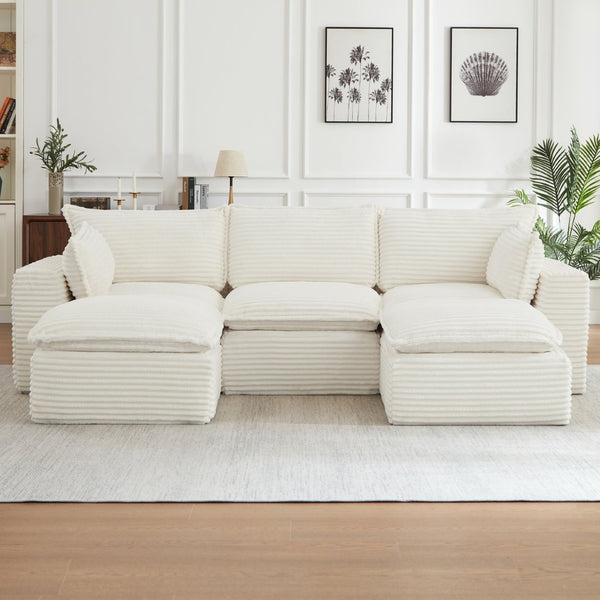 English Elm Cloud Corduroy Sectional Sofa Plush Modular L Shape Couch with Ottoman for Living Room W2339S00138