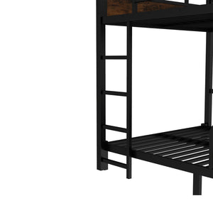 English Elm Twin Xl Solid Pine Loft Bed with Built-in Led Lighting and Storage Shelves Vintage,Wood W1580S00443