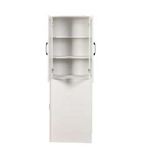 English Elm 70.87" Modern Display Storage Cabinet with 4-Tier Pull-Out Shelves, Dual Glass Doors for Home White W331P295245