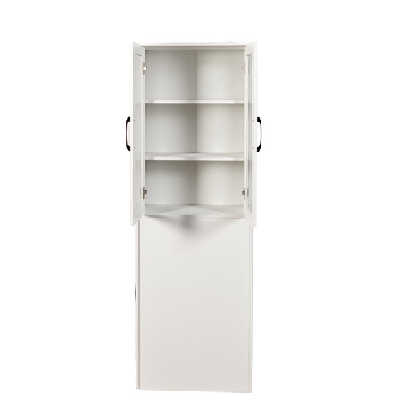 English Elm 70.87" Modern Display Storage Cabinet with 4-Tier Pull-Out Shelves, Dual Glass Doors for Home White W331P295245