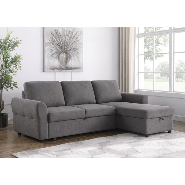 English Elm Kenna Grey Tufted Sleeper Sectional Sofa with Storage Ottoman, Rounded Arms, Smooth Cushions (97) B062S01106