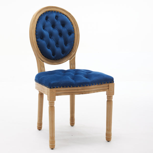 English Elm French Solid Wood Frame Antique Dining Chair with Velvet Upholstery, Nailhead Trim, Durable Spring Core Blue W1143P195872