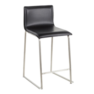 English Elm Mara 26" Contemporary Counter Stools Set Of 2 - Brushed Stainless Steel & Black Faux Leather Comfort B202P222060