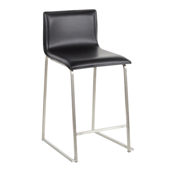 English Elm Mara 26" Contemporary Counter Stools Set Of 2 - Brushed Stainless Steel & Black Faux Leather Comfort B202P222060