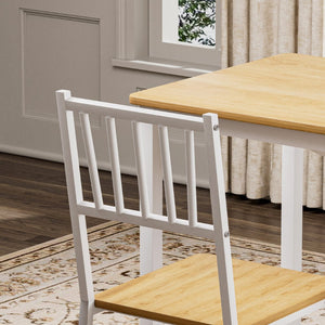 English Elm Dining Table Set 3 Piece Industrial Steel Frame with Melamine Top for Kitchen Nook White+Natural W1162P424923