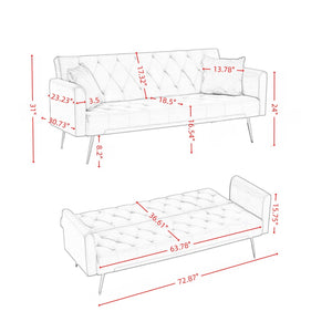 English Elm Modern Tufted Velvet Sleeper Sofa Retro Style Convertible Fold Flat for Compact Spaces Beige W2353P399441