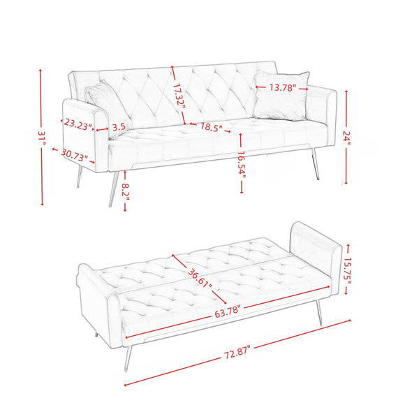 English Elm Modern Tufted Velvet Sleeper Sofa Retro Style Convertible Fold Flat for Compact Spaces Beige W2353P399441