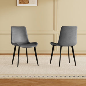 English Elm Dining Chairs Set of Four Gray Pu Leather Gold Leg Modern Kitchen Seating W2700P352198