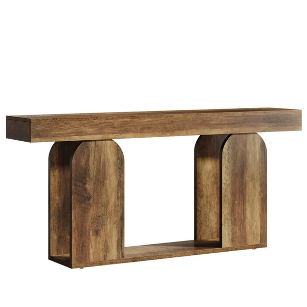 English Elm 2-tier Industrial Console Table Rustic Wood and Black Metal Frame Entryway Sofa T3971P462913