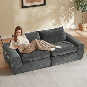 English Elm Modern Chenille Sectional Sofa with Foot Extension Low Profile Living Room Comfort Dark Gray W3396P463874