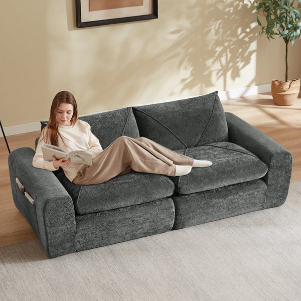 English Elm Modern Chenille Sectional Sofa with Foot Extension Low Profile Living Room Comfort Dark Gray W3396P463874