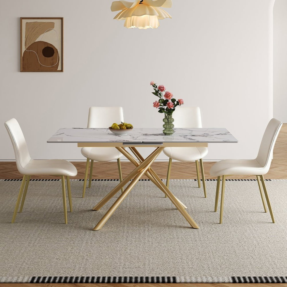 English Elm 59-inch Expandable Glass Top Dining Set Seats 8 with Upholstered Chairs X-base W2700S00090