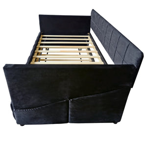 English Elm Modern Velvet Twin Daybed with Pull Out Trundle and Built in Armrest Storage Pockets Black SF000200AAB