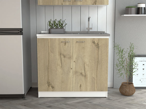 English Elm Oklahoma Practical Utility Sink Cabinet with Double Doors, Stainless Steel Top, Easy Assembly, Storage B128S00139