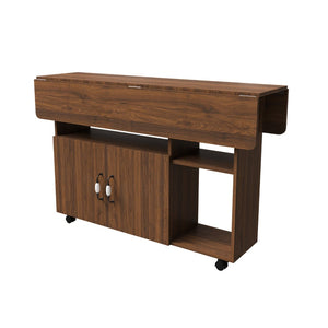 English Elm Multi-functional Folding Desk with Shelved Storage and Casters for Compact Living W2700P437587