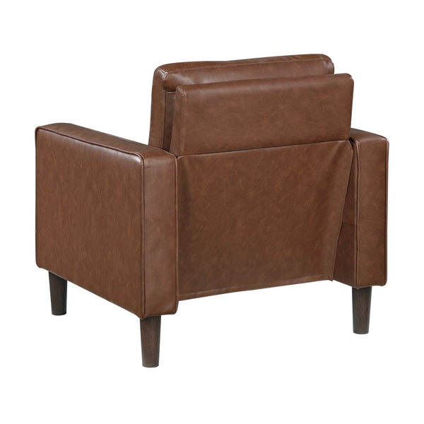 English Elm Modern Malcolm Upholstered Faux Leather Accent Chair with Track Arms, Welt Trim, Solid Wood Frame, Comfortable Cushion Seating for Living Room Chocolate 31.5 L x 24 W x 24.5 H B011P395008