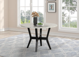 English Elm 5pc Modern Round Dining Set with Faux Marble Top & PU Upholstered Chairs, White Top Black Base, 45" B011P405693