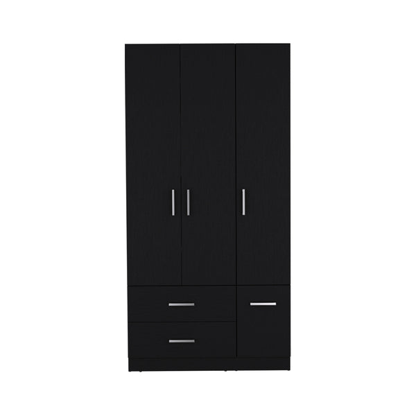 English Elm Four Door Armoire Crosby Black - Spacious Engineered Wood Wardrobe with Rod, Shelves & Drawers, Durable Design B092S00264
