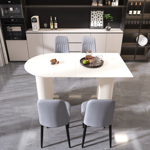 English Elm 63" Cream & Grey Dining Set - 5-Piece Modern Mdf Table With 4 Ergonomic Pu Chairs For Home & Kitchen W2189S00742