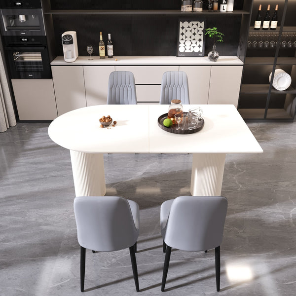 English Elm 63" Cream & Grey Dining Set - 5-Piece Modern Mdf Table With 4 Ergonomic Pu Chairs For Home & Kitchen W2189S00742