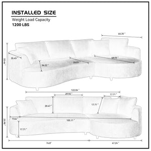 English Elm 122.04 Inch Corduroy Sectional Sofa With Right-Facing Chaise - Modern Comfort For Any Space! W876S00272