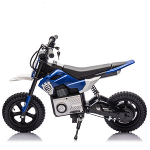 English Elm 24v Kids Electric Motocross Motorcycle 200w Hub Motor Suspension Led Bluetooth Audio Blue W1578P225048
