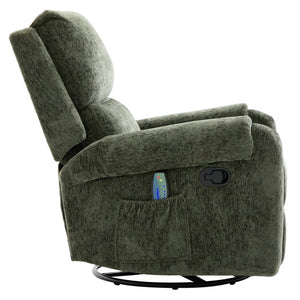 English Elm Manual Recliner Swivel Rocker Massage Chair Chenille Nursery and Living Room Seat Green N763P347287F