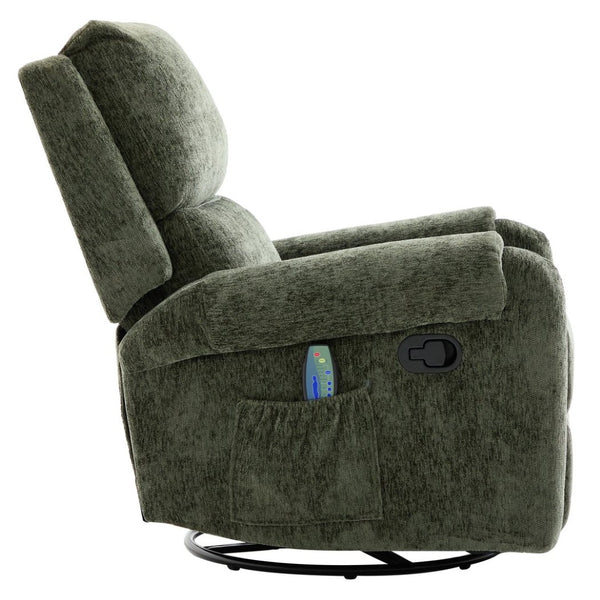 English Elm Manual Recliner Swivel Rocker Massage Chair Chenille Nursery and Living Room Seat Green N763P347287F