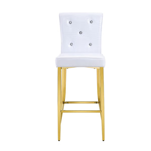 English Elm A Set of 2 Glam Faux Alligator Pvc Barstools with Crystal Buckle Detail White W1512P491589